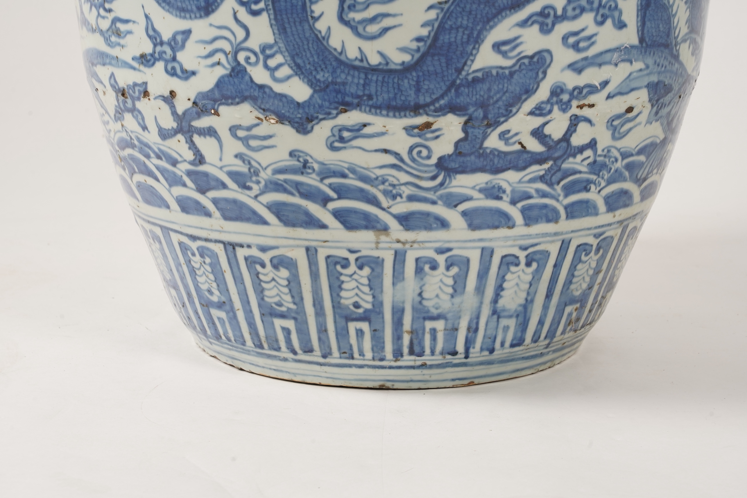 A massive Chinese blue and white jar, Wanli six character mark and of the period (1572-1620)